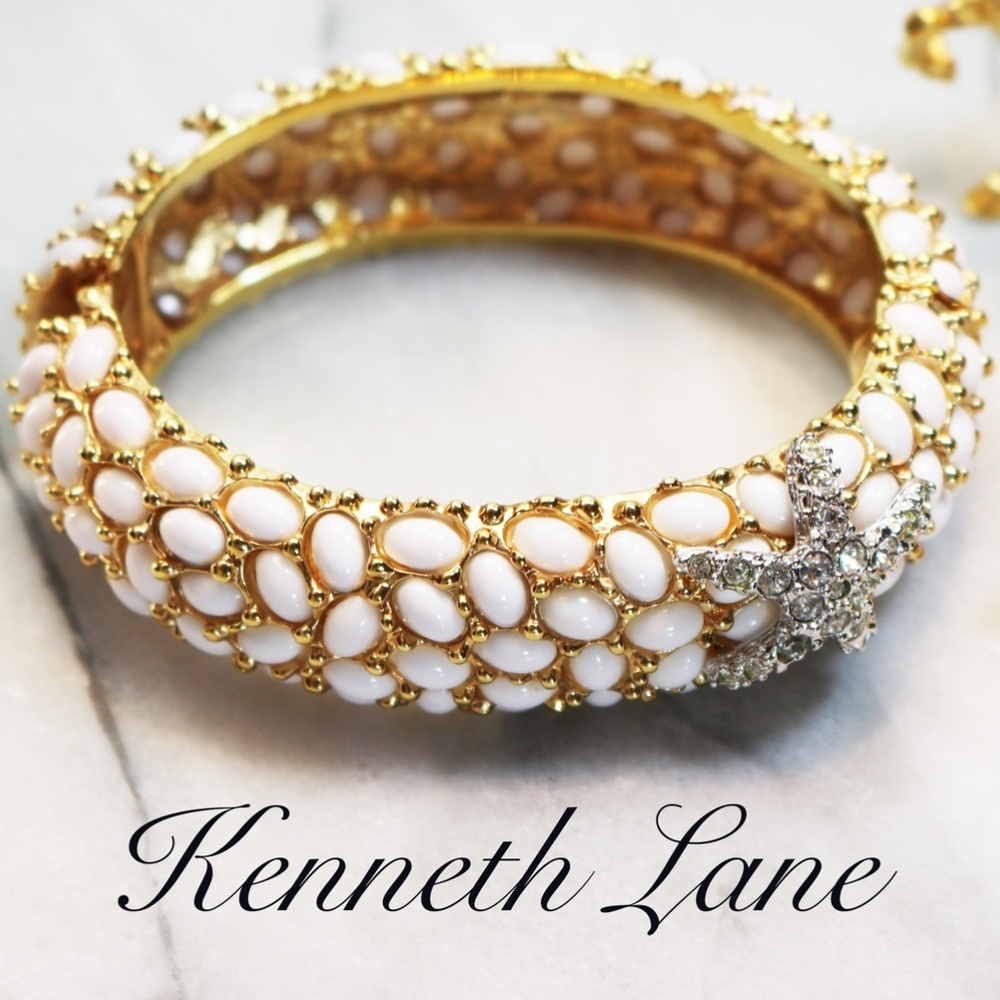 ⚜️ Vintage KJL Starfish Bracelet with White Cabochons in Lustrous Gold Plating
